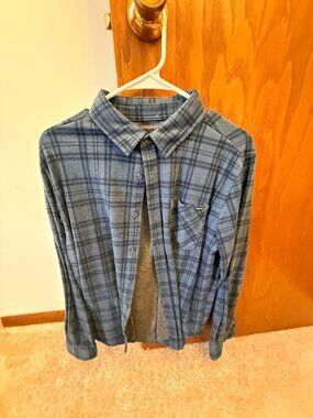 Hurley Men's Plaid Fleece Lined Flannel Jacket Shirt Small Blue